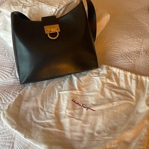 Salvatore Ferragamo black genuine leather shoulder bag and dust bag